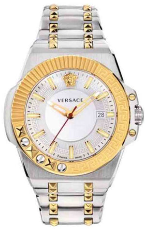  Shop Authentic Versace Chain Reaction Quartz White Dial Two Tone Steel Strap Watch for Men - VEDY00519 - Luxxuri