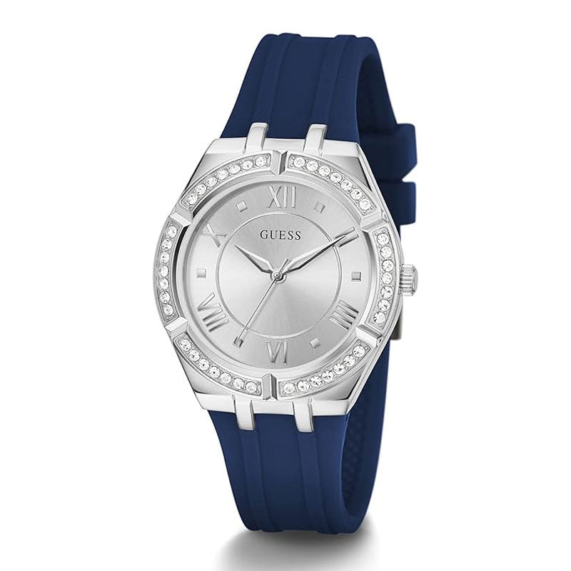  Shop Authentic Guess Cosmo Diamonds Silver Dial Blue Rubber Strap Watch for Women - GW0034L5 - Luxxuri