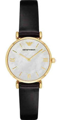  Shop Authentic Emporio Armani Gianni T-Bar Quartz Mother of Pearl Dial Black Leather Strap Watch For Women - AR1910 - Luxxuri