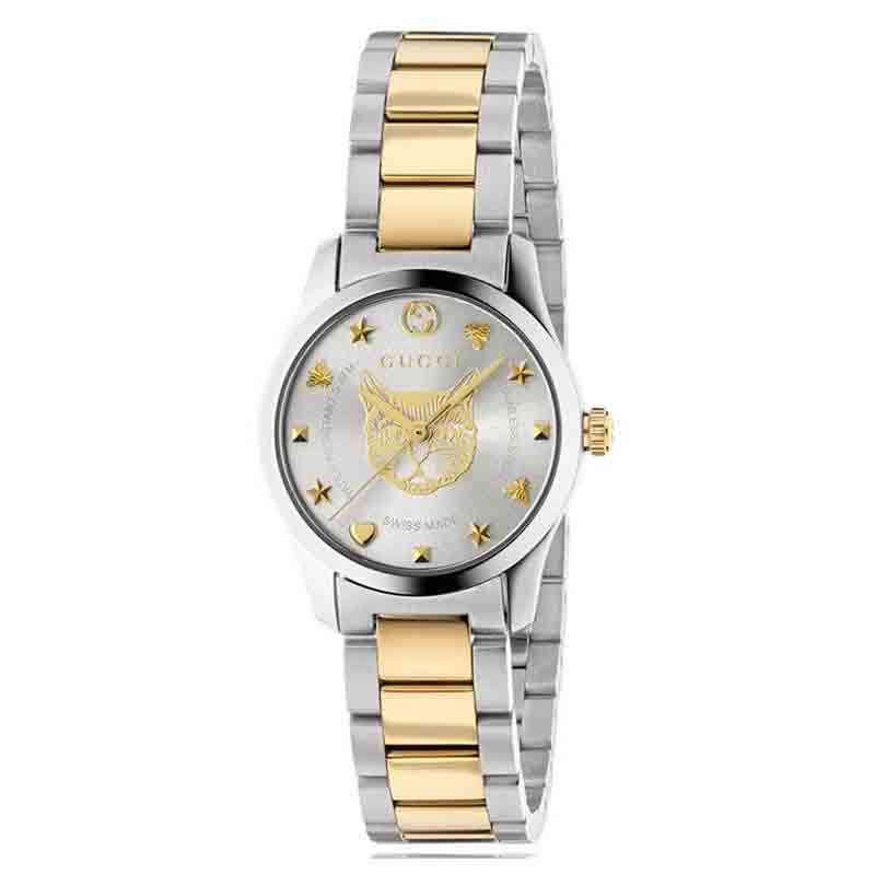  Shop Authentic Gucci G Timeless Quartz Silver Dial Two Tone Steel Strap Watch For Women - YA126596 - Luxxuri