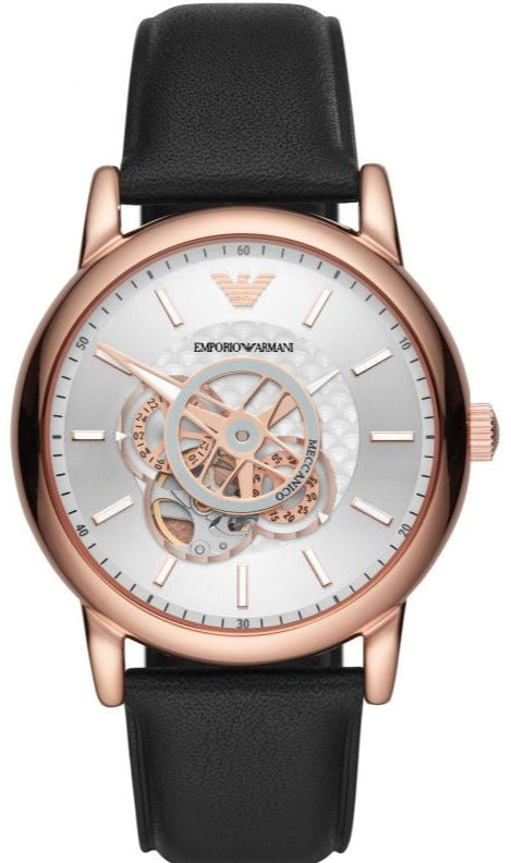  Shop Authentic Emporio Armani Luigi Automatic Silver Dial Black Leather Strap Watch For Men - AR60013 - Luxxuri