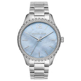  Shop Authentic Michael Kors Layton Chronograph Mother of Pearl Blue Dial Silver Steel Strap Watch For Women - MK6847 - Luxxuri