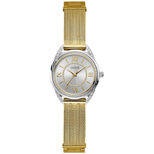  Shop Authentic Guess Whisper Silver Dial Gold Mesh Bracelet Watch for Women - W1084L2 - Luxxuri