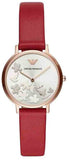 Emporio Armani Kappa Classic Quartz Silver Dial Red Leather Strap Watch For Women - AR11114