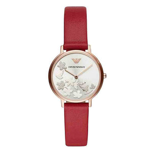  Shop Authentic Emporio Armani Kappa Classic Quartz Silver Dial Red Leather Strap Watch For Women - AR11114 - Luxxuri