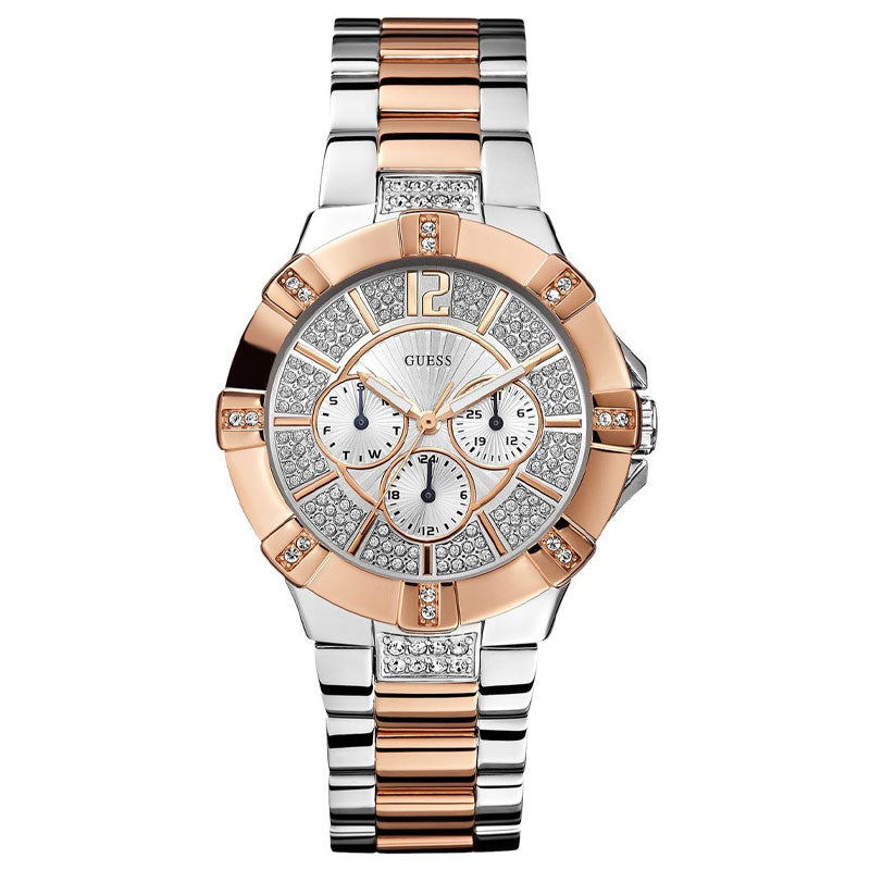  Shop Authentic Guess Vista Analog Diamonds Silver Dial Two Tone Steel Strap Watch for Women - W0024L1 - Luxxuri