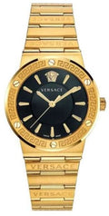 Versace Greca Black Dial Gold Steel Strap Watch for Women - VEVH00820