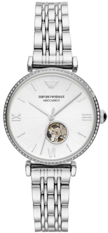  Shop Authentic Emporio Armani Gianni T-Bar Automatic Silver Dial Silver Steel Strap Watch For Women - AR60022 - Luxxuri