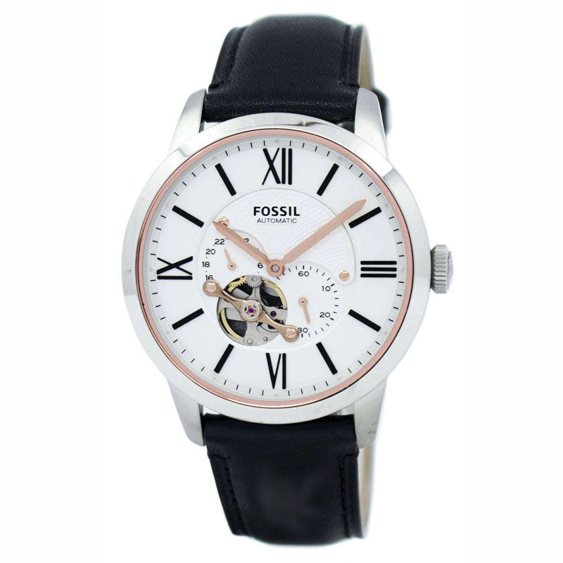  Shop Authentic Fossil Townsman Automatic White Dial Black Leather Strap Watch for Men - ME3104 - Luxxuri