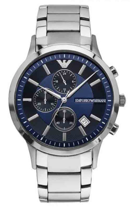  Shop Authentic Emporio Armani Renato Chronograph Blue Dial Silver Steel Strap Watch For Men - AR11164 - Luxxuri