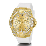  Shop Authentic Guess Baguette Crystals Gold Dial White Silicone Strap Watch For Men - GW0208G3 - Luxxuri