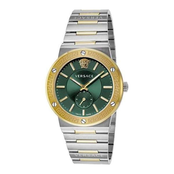  Shop Authentic Versace Hellenyium Quartz Green Dial Silver Steel Strap Watch For Men - VEVK00420 - Luxxuri