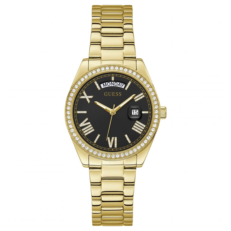  Shop Authentic Guess Luna Diamonds Black Dial Gold Steel Strap Watch for Women - GW0307L2 - Luxxuri