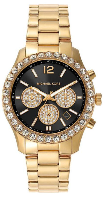  Shop Authentic Michael Kors Berkley Chronograph Black Dial Gold Steel Strap Watch For Women - MK7414 - Luxxuri