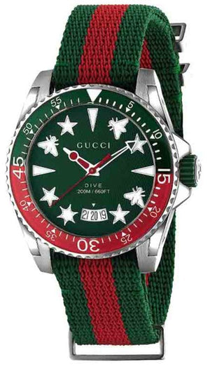  Shop Authentic Gucci Dive Quartz Green Dial Two Tone NATO Strap Watch For Men - YA136339 - Luxxuri