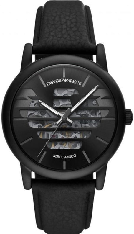  Shop Authentic Emporio Armani Meccanico Quartz Black Dial Black Leather Strap Watch For Men - AR60032 - Luxxuri