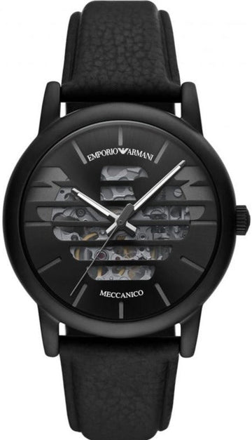  Shop Authentic Emporio Armani Meccanico Quartz Black Dial Black Leather Strap Watch For Men - AR60032 - Luxxuri