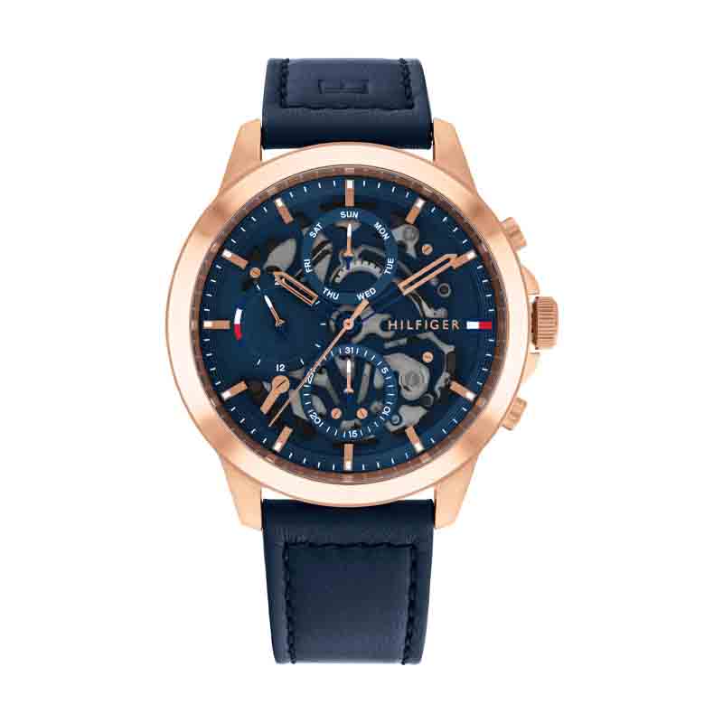 Shop Authentic Tommy Hilfiger Henry Chronograph Quartz Blue Dial Blue Leather Strap Watch For Men - 1710475 - Luxxuri