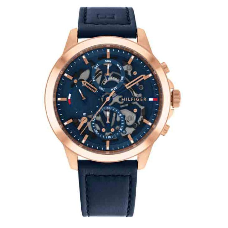  Shop Authentic Tommy Hilfiger Henry Chronograph Quartz Blue Dial Blue Leather Strap Watch For Men - 1710475 - Luxxuri