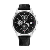  Shop Authentic Tommy Hilfiger Weston Chronograph Black Dial Black Leather Strap Watch For Men - 1710502 - Luxxuri