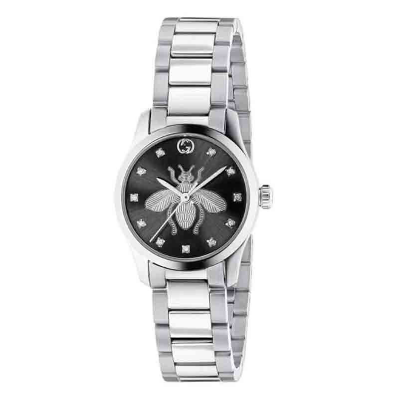  Shop Authentic Gucci G Timeless Quartz Diamonds Black Dial Silver Steel Strap Watch For Women - YA1265024 - Luxxuri