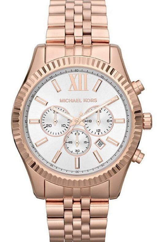  Shop Authentic Michael Kors Lexington Chronograph White Dial Rose Gold Steel Strap Watch For Women - MK8313 - Luxxuri