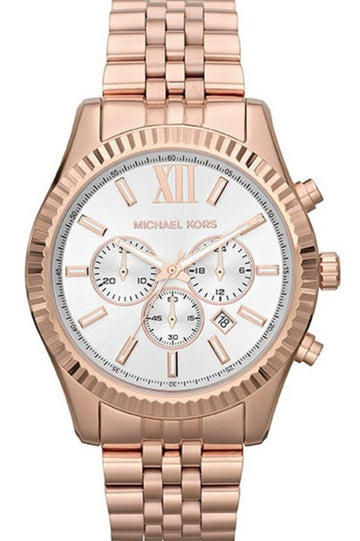  Shop Authentic Michael Kors Lexington Chronograph White Dial Rose Gold Steel Strap Watch For Women - MK8313 - Luxxuri