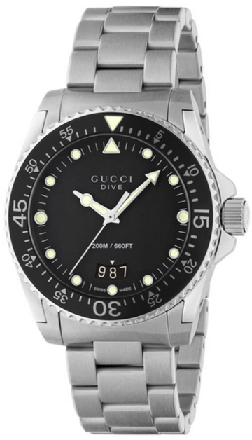  Shop Authentic Gucci Dive Quartz Black Dial Silver Steel Strap Watch For Men - YA136301B - Luxxuri