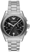Emporio Armani Federico Chronograph Black Dial Silver Steel Strap Watch For Men - AR11560