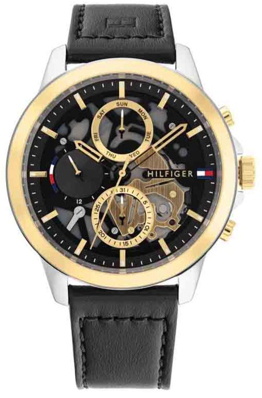  Shop Authentic Tommy Hilfiger Henry Chronograph Black Dial Black Leather Strap Watch For Men - 1710474 - Luxxuri