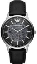  Shop Authentic Emporio Armani Meccanico Skeleton Automatic Black Dial Black Leather Strap Watch for Men - AR60038 - Luxxuri