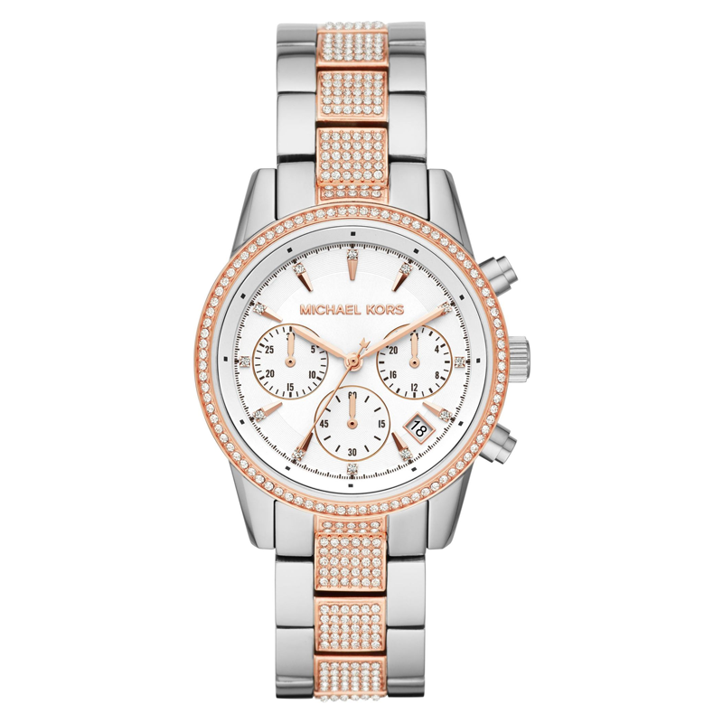  Shop Authentic Michael Kors Ritz Chronograph White Dial Two Tone Steel Strap Watch For Women - MK6651 - Luxxuri