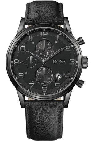  Shop Authentic Hugo Boss Blackout Chronograph Black Dial Black Leather Strap Watch For Men - HB1512567 - Luxxuri