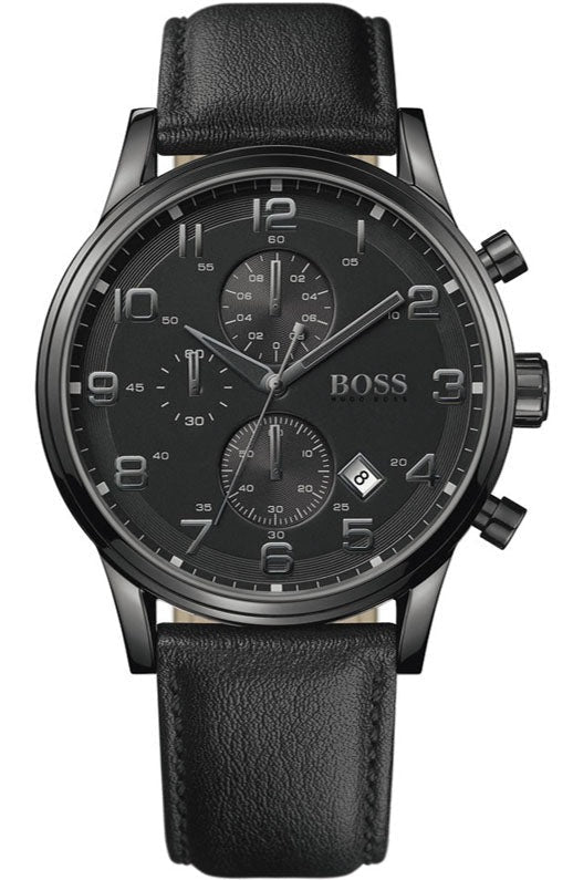  Shop Authentic Hugo Boss Blackout Chronograph Black Dial Black Leather Strap Watch For Men - HB1512567 - Luxxuri