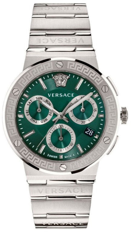  Shop Authentic Versace Grace Chronograph Quartz Green Dial Silver Steel Strap Watch For Men - VEZ900121 - Luxxuri