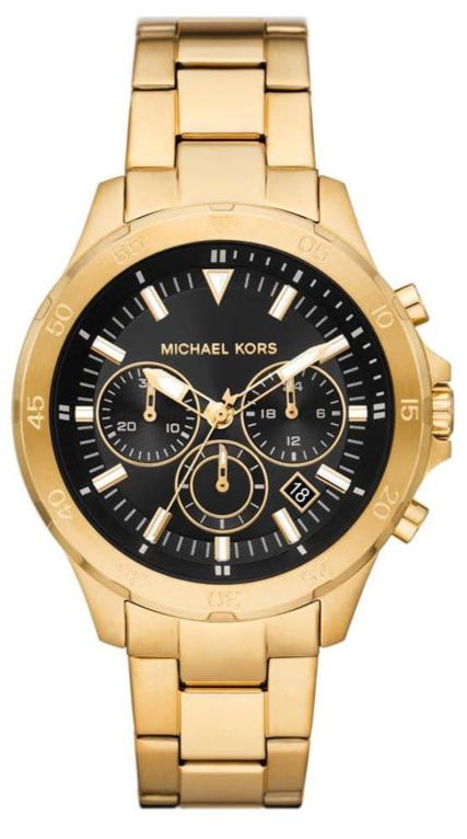  Shop Authentic Michael Kors Greyson Chronograph Black Dial Gold Steel Strap Watch For Men - MK9108 - Luxxuri