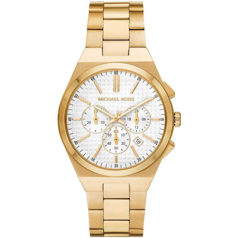  Shop Authentic Michael Kors Lennox Chronograph White Dial Gold Steel Strap Watch For Men - MK9120 - Luxxuri