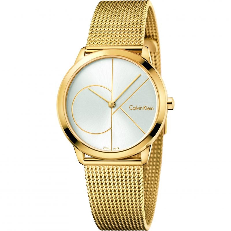  Shop Authentic Calvin Klein Minimal Silver Dial Gold Mesh Bracelet Watch for Women - K3M22526 - Luxxuri
