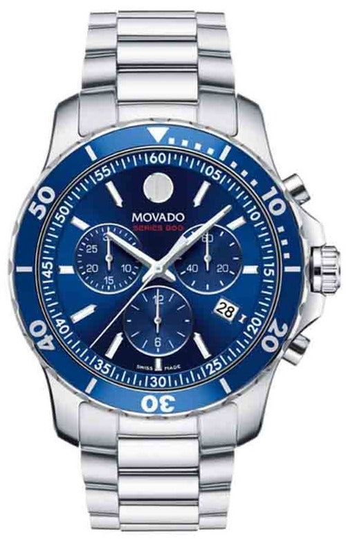  Shop Authentic Movado Series 800 Chronograph Blue Dial Silver Steel Strap Watch For Men - 2600141 - Luxxuri