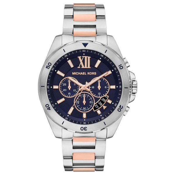  Shop Authentic Michael Kors Brecken Chronograph Blue Dial Two Tone Steel Strap Watch For Men - MK9065 - Luxxuri
