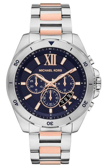  Shop Authentic Michael Kors Brecken Chronograph Blue Dial Two Tone Steel Strap Watch For Men - MK9065 - Luxxuri