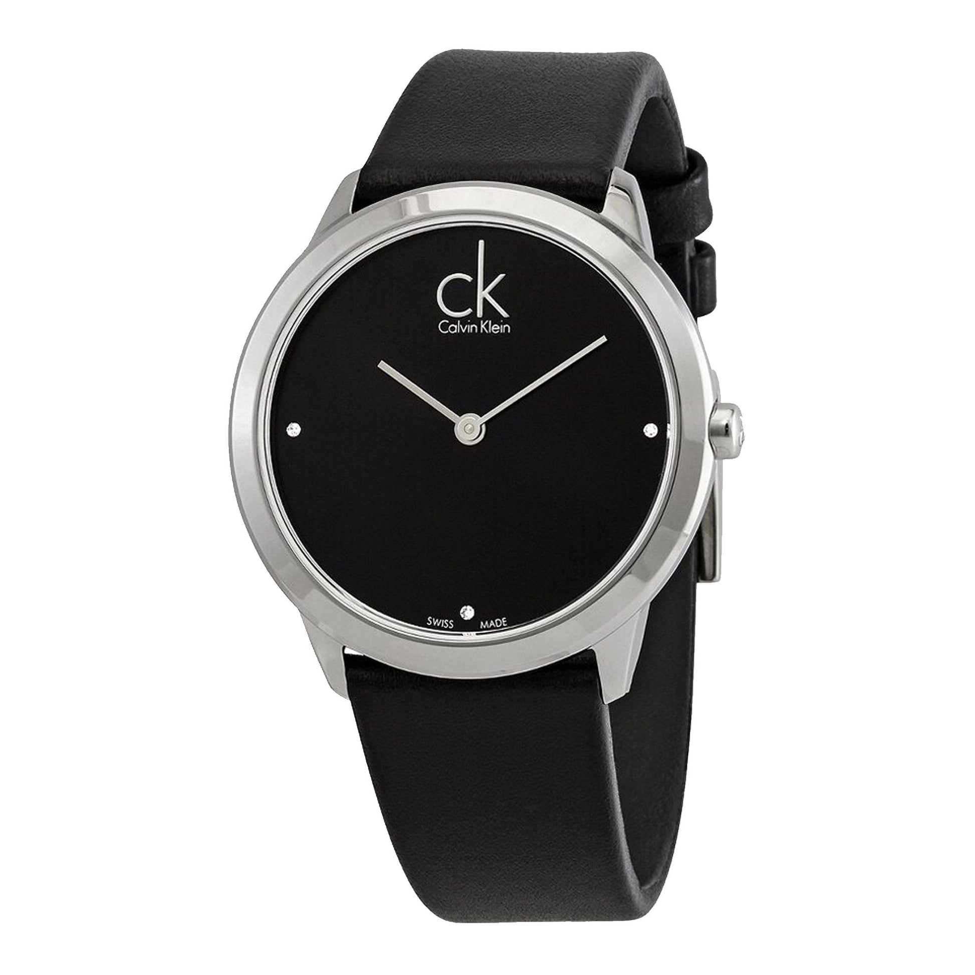  Shop Authentic Calvin Klein Minimal Black Dial Black Leather Strap Watch for Men - K3M221CS - Luxxuri