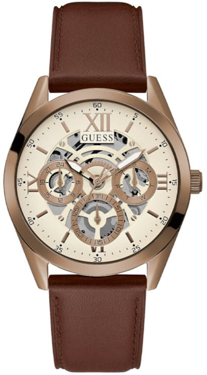  Shop Authentic Guess Multi-Function Chronograph White Dial Brown Leather Strap Watch For Men - GW0389G8 - Luxxuri