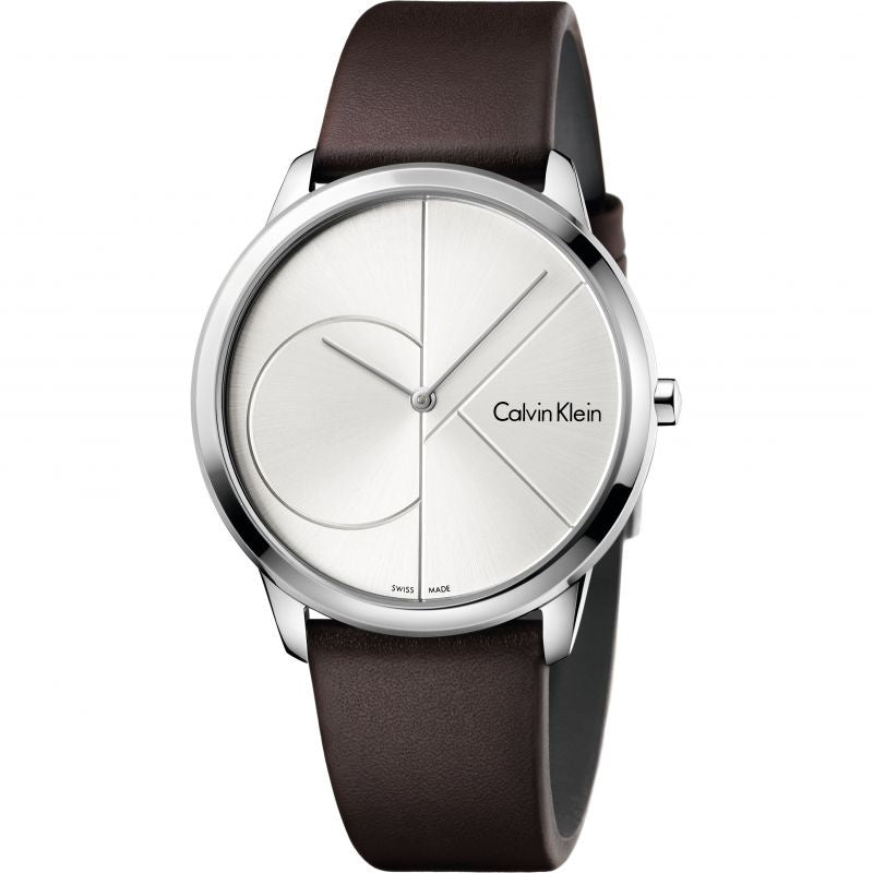  Shop Authentic Calvin Klein Minimal Silver Dial Brown Leather Strap Watch for Men - K3M211G6 - Luxxuri