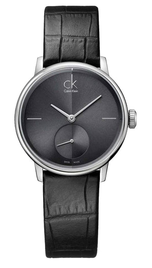  Shop Authentic Calvin Klein Accent Black Dial Black Leather Strap Watch for Women - K2Y231C3 - Luxxuri