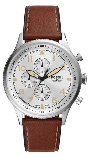  Shop Authentic Fossil Retro Pilot Chronograph Silver Dial Brown Leather Strap Watch for Men - FS5809 - Luxxuri