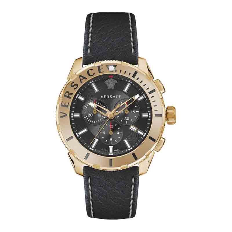  Shop Authentic Versace Casual Chronograph Black Dial Black Leather Strap Watch for Men - VERG003-18 - Luxxuri