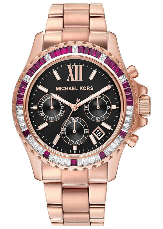  Shop Authentic Michael Kors Everest Chronograph Black Dial Rose Gold Steel Strap Watch for Women - MK6972 - Luxxuri