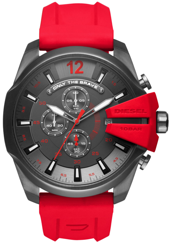  Shop Authentic Diesel Mega Chief Chronograph Black Dial Red Silicone Strap Watch For Men - DZ4427 - Luxxuri