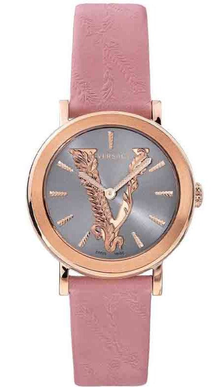  Shop Authentic Versace Virtus Quartz Grey Dial Pink Leather Strap Watch for Women - VEHC00319 - Luxxuri
